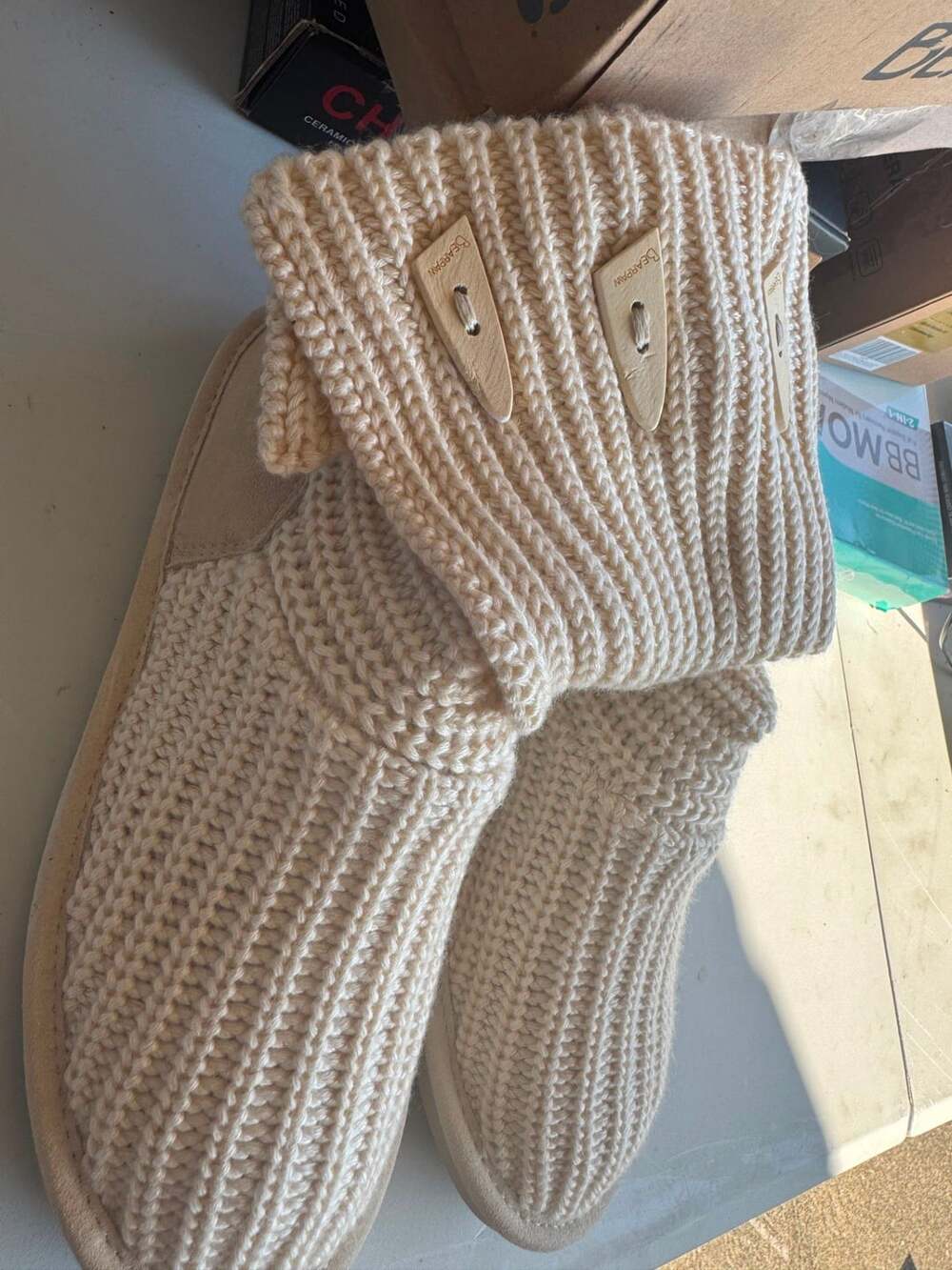 BEARPAW Knit Tall 658W Winter White 909 Women's Boots Size 10